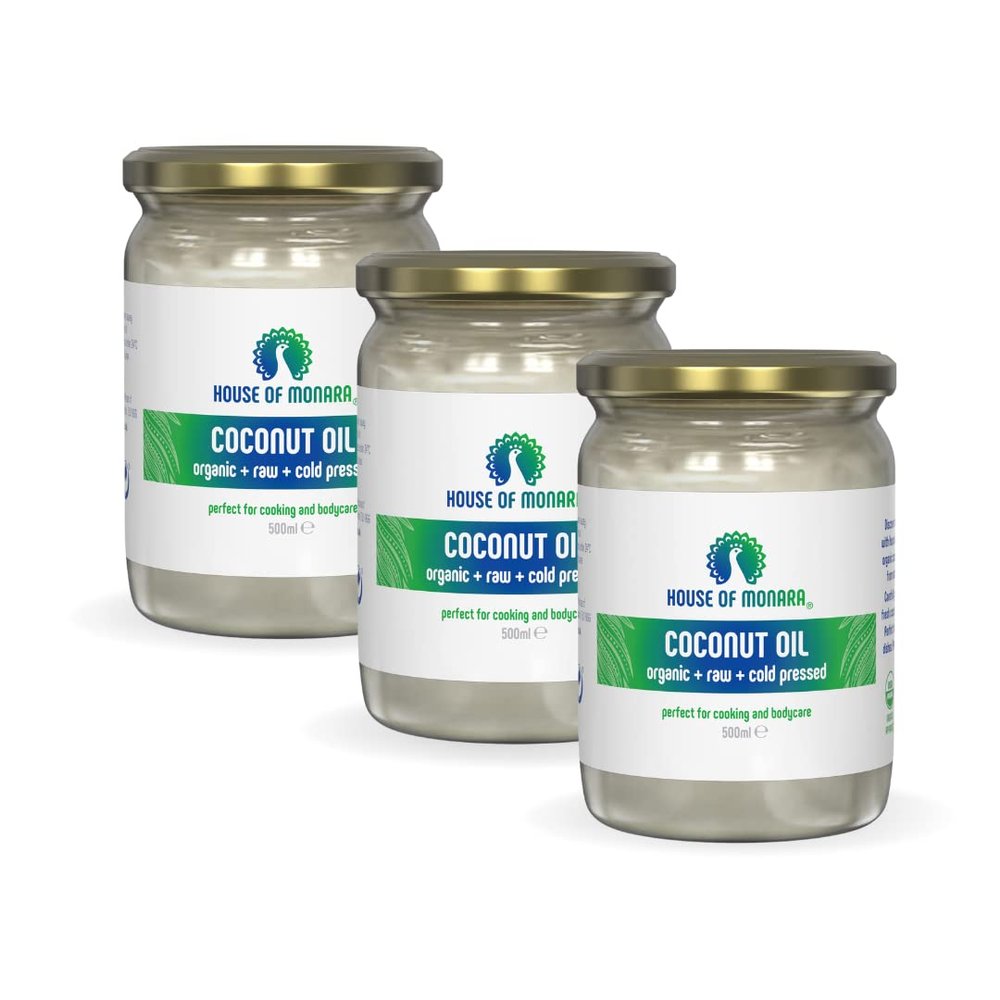 House of Monara Organic Extra Virgin Coconut Oil 500ml x3 packs-Pure, Raw and Cold Pressed, white