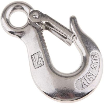 MarineNow Stainless Steel 316 Eye Chain Grab Slip Hook with Latch 1/4", 5/16", 3/8", 1/2" Choose Quantity (1/4", 10-Pack)