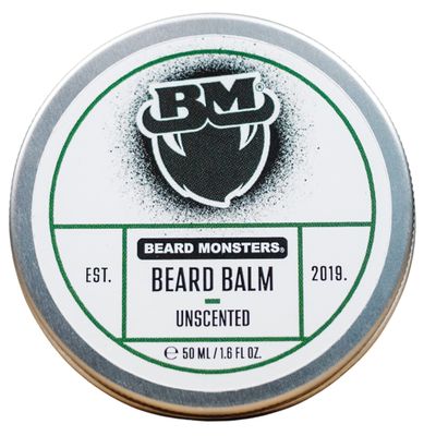 Beard Monsters Beard Balm For Men 50ml | Mens Leave In Beard Conditioner and Moisturiser | Natural Beard Care | Beard Thickener and Softener Add To Your Beard Styling Kit (Unscented)