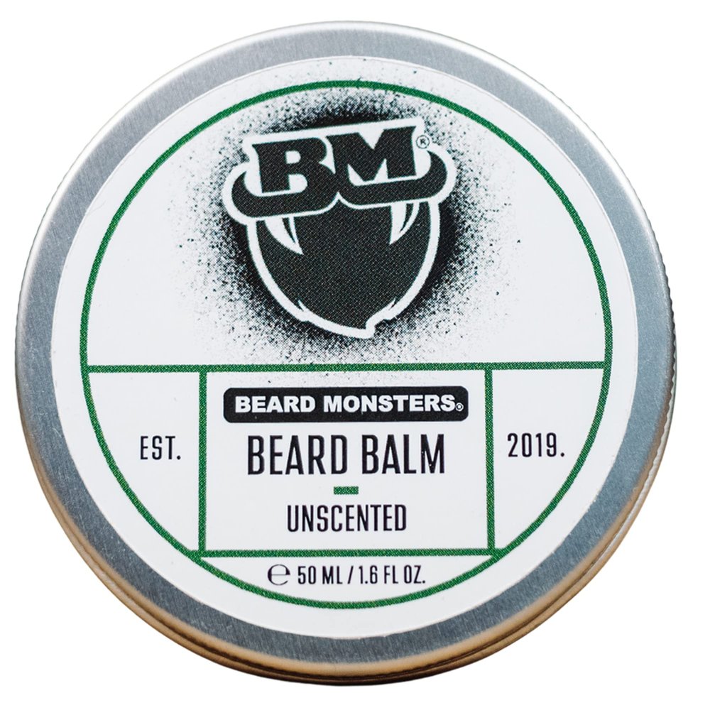 Beard Monsters Beard Balm For Men 50ml | Mens Leave In Beard Conditioner and Moisturiser | Natural Beard Care | Beard Thickener and Softener Add To Your Beard Styling Kit (Unscented)