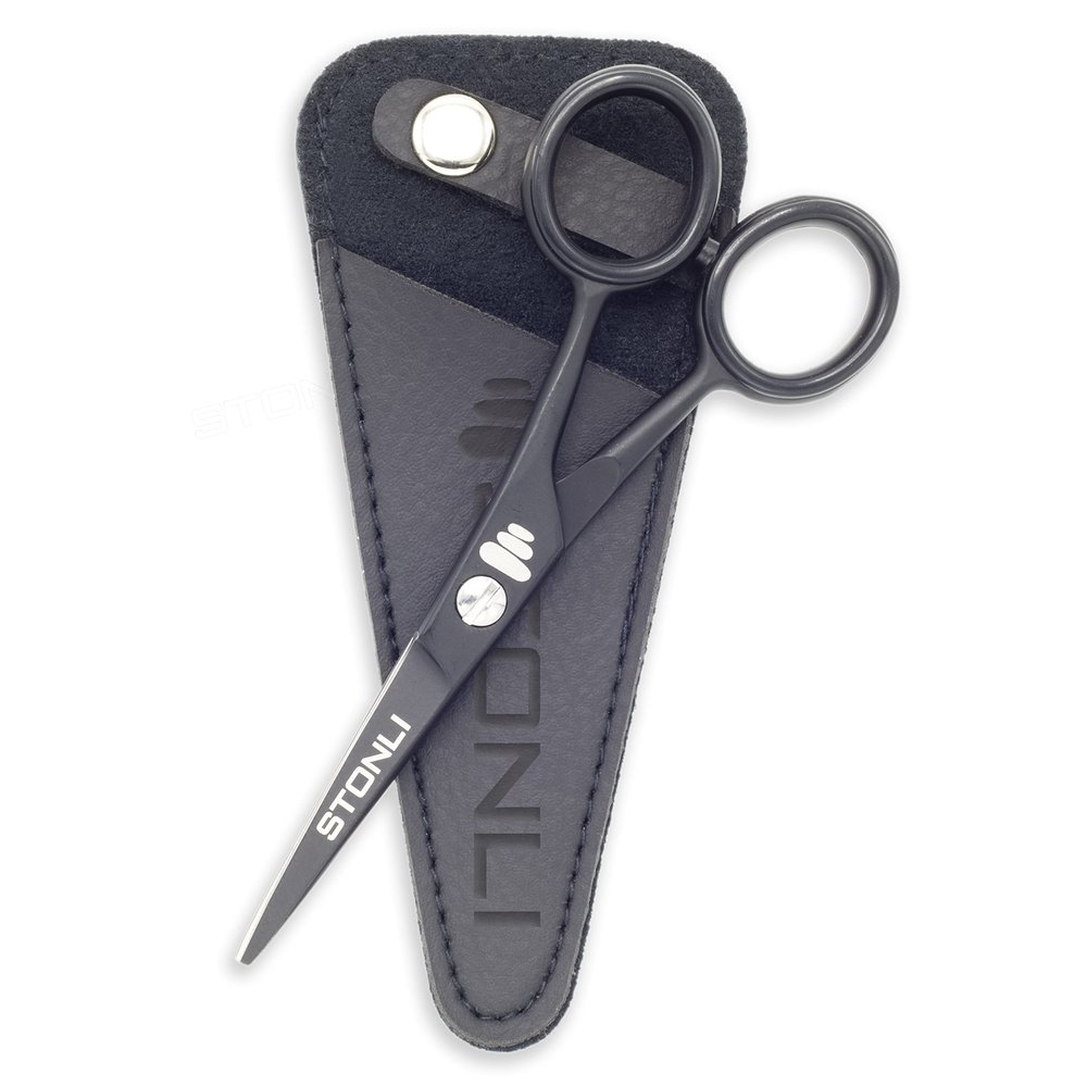 STONLI 4.5 inches Beard and Moustache Scissors - Nose Hair Trimming Stainless Steel Scissors, Safety Use for Eyebrows & Ear Hair
