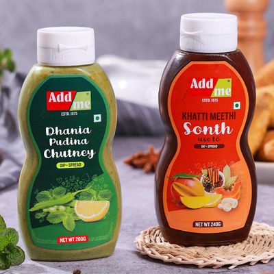 Add me Pudina Chutney 210G & Khatti Meethi Sonth 240G, Combo Pack of 2, red & Green,