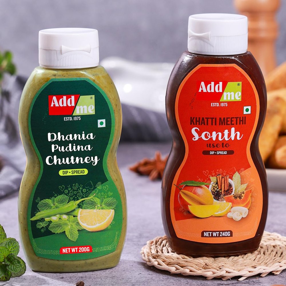 Add me Pudina Chutney 210G & Khatti Meethi Sonth 240G, Combo Pack of 2, red & Green,