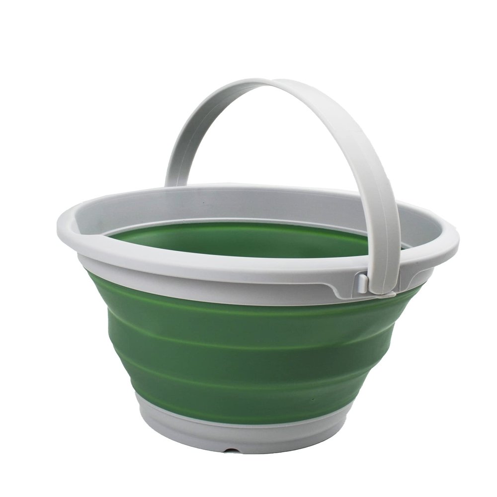 SAMMART Collapsible Bucket (Grey/Dark Sea Green, 5.5L - Round)