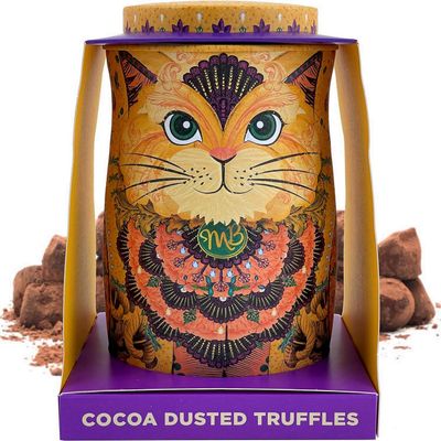 Monty Bojangles Cocoa Dusted Chocolate Truffles Cat Tin (Savanna Gold-135g) Flutter Scotch Flavoured Luxury Chocolatey Truffles - Collectable Cat Tin, Truffles Chocolate Gift Box With Bespoke Design