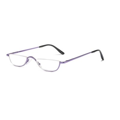 KoKoBin Half Frame Reading Glasses Spring Hinges for Men Women Slim Half Moon Lens Readers Metal Semi Rimless eyewear (Purple, 3.00)