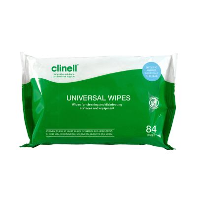 Clinell BCW84 Universal Cleaning and Disinfectant Wipes for Surfaces - 84 Wipes - Multi Purpose Wipes, Kills 99.99% of Germs, Effective from 10 Seconds, White