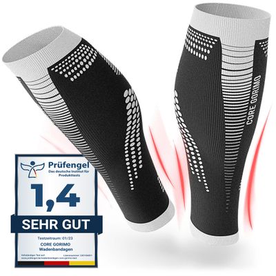 CORE GORIMO Calf Compression - Breathable - Calf Support Compression & Foot Support Stockings for Men & Women for Sports, Travel & Standing Professions, black/white, L