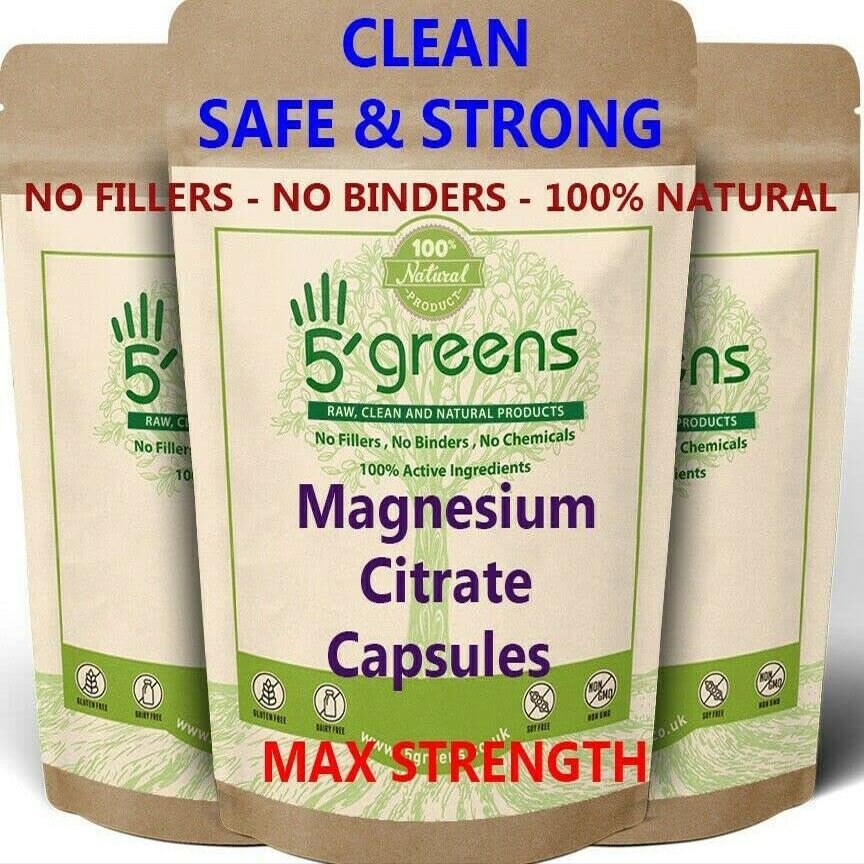 Magnesium Citrate Capsules 650mg Citrate Providing 195mg Pure Elemental Magnesium Per Capsule | 120 Vegan Caps Vegan Caps | Magnesium Citrate Supplement Vegan Friendly Made in UK by 5greens