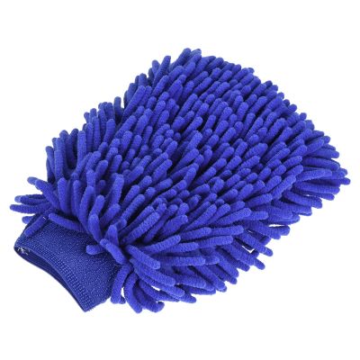 sourcing map Microfiber Soft Chenille Wash Mitten Double Sided Large Dusting Gloves for House Cleaning, Dark Blue