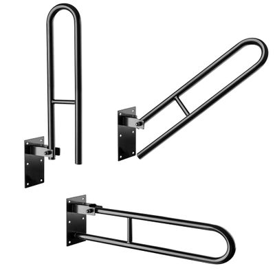 Black Folding Hinged Bathroom Safety Steel Grab Bar/Rail, Drop Down Mobility Aid Support, 60cm Long