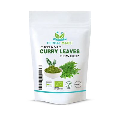 Herbal Magic's Organic Curry Leaf Powder, Karipatta, Nutty Aroma, Must Have in South Indian Cooking - Free from Fillers & Preservatives - of&UK Organic Certified (100g (Pack of 1))