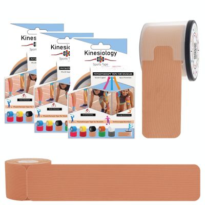 3 Pack Kinesiology Tapes Pre Cut with Dispenser - Synthetic Sports Muscle Tape - Beige - 5m Pre-Cut 20 Strips - Physio Tape for Face, Neck, Shoulder, Back, Elbow, Wrist, Thigh, Knee, Calf & Ankle