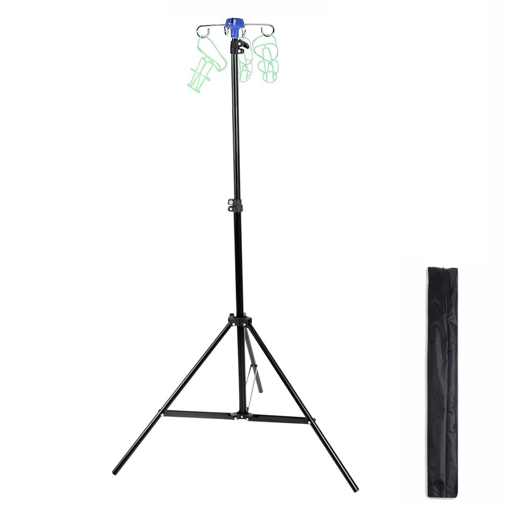 1pcs Portable Collapsible IV Pole Stand, Aluminum Alloy, 4 Hook 3 Leg, Adjustable Height for Hospitals, Clinics, Wheelchairs and Beds