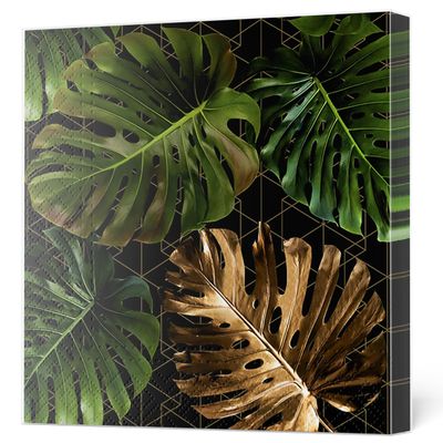 Maki 3-Ply Flowery Tissue Paper Napkins Serviettes for Decoupage Lunch 33cm x 33cm - Pack of 20 (Monstera on a Golden Graphic Net)