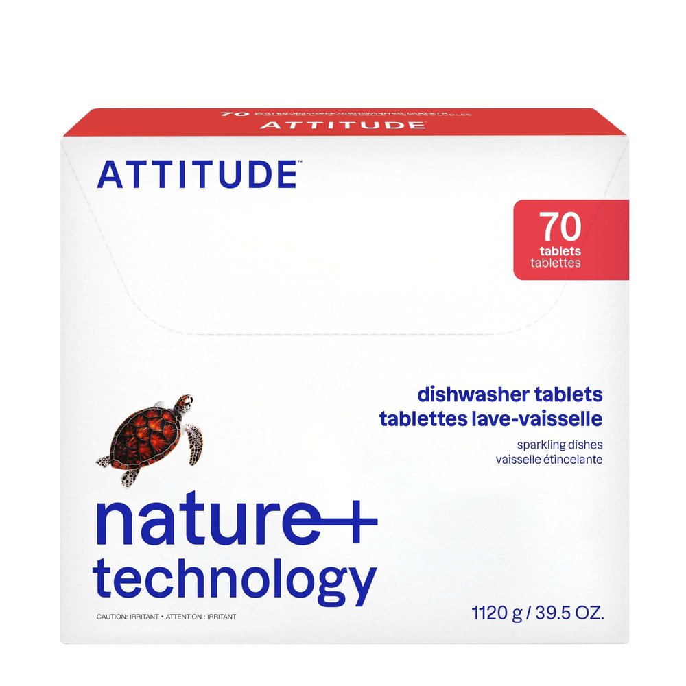 ATTITUDE Dishwasher Pods, Plant-Based & Vegan, Phosphate-Free Detergent Tablets, Naturally Derived, Unscented, 70 Count
