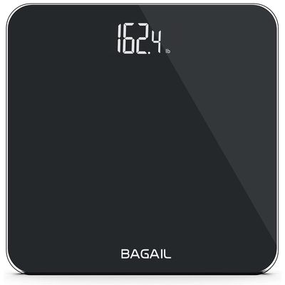BAGAIL Bathroom Scale, Digital Weighing Scale with High Precision Sensors and Tempered Glass, Ultra Slim, Step-on Technology, Shine-Through Display - Black