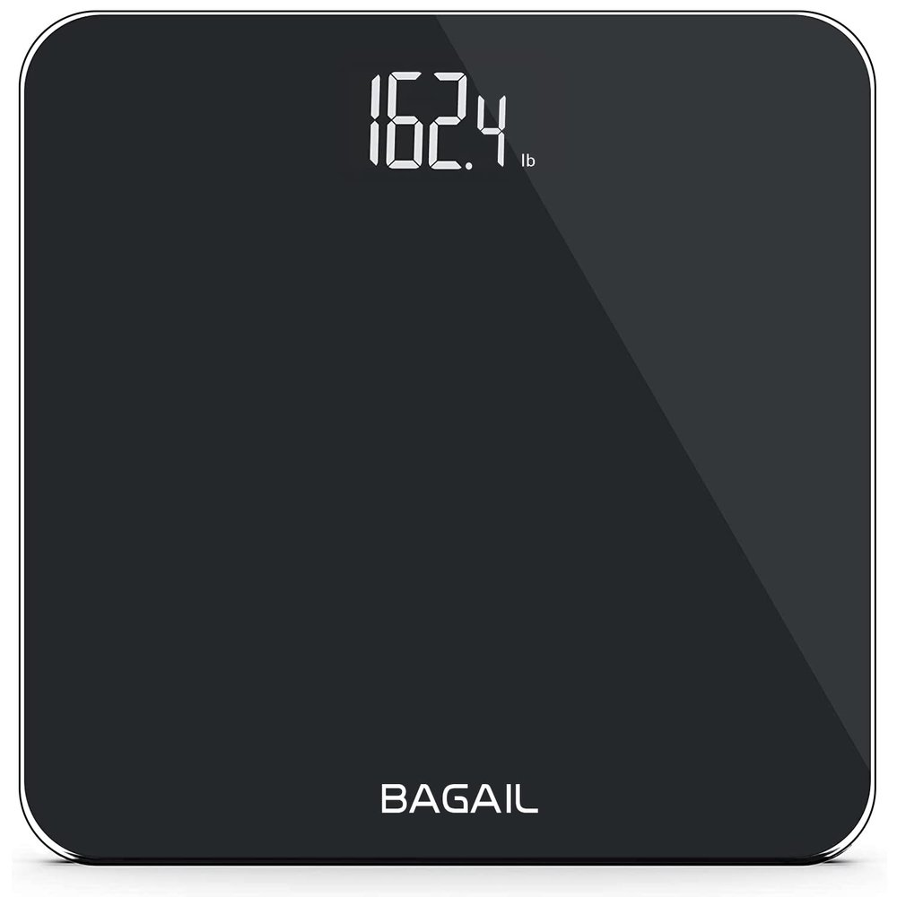 BAGAIL Bathroom Scale, Digital Weighing Scale with High Precision Sensors and Tempered Glass, Ultra Slim, Step-on Technology, Shine-Through Display - Black