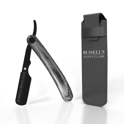 Russell's Shave Club Professional Straight Edge Cut Throat Razor - Travel Pouch Included (Black wooden handle)