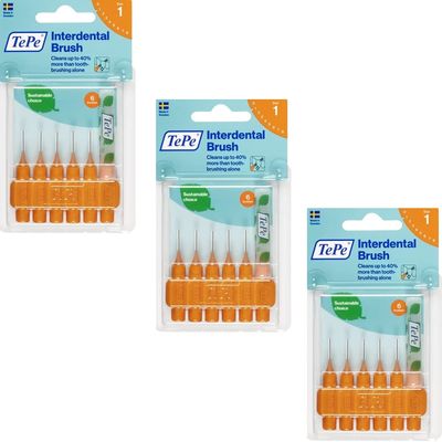 TePe D-A-CH GmbH 3 x 6 Interdental Brush Size 1 Orange 0.45mm Oral Care Back Teeth Gums Cleaning