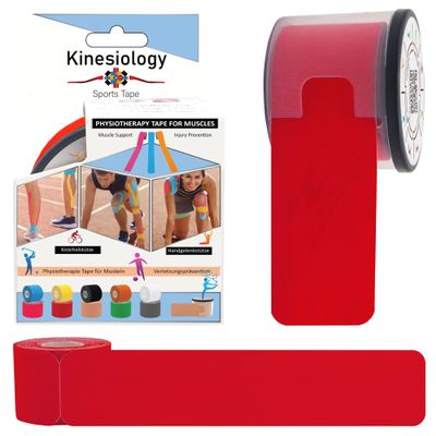 2 Pack Kinesiology Tapes Pre Cut with Dispenser - Synthetic Sports Muscle Tape - Red - 5m Pre-Cut 20 Strips - Physio Tape for Face, Neck, Shoulder, Back, Elbow, Wrist, Thigh, Knee, Calf & Ankle