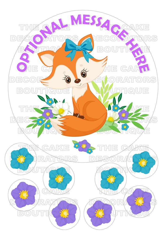 Edible Fox Foxes 7.5 inch round kids childrens party decorations cake topper made from Icing, Iced Fondant Sheet