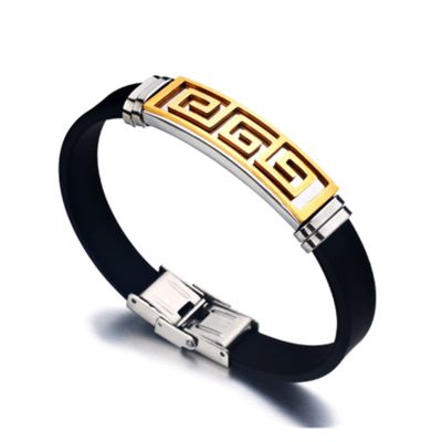 WKXCTS bracelet Couple's Bracelet Hollow Two-Color Great Wall Pattern Bracelet Casual Men And Women Bracelet Cool Bracelet leather (Metal Color : Gold)