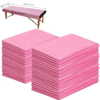 100 PCS Disposable Massage Table Sheets Non Woven Fabric SPA Bed Cover Breathable Polypropylene 31" x 70" Thin, Not WaterproofPink