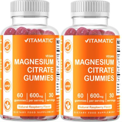 2 Pack - Vitamatic Magnesium Gummies 600mg per Serving - 60 Vegan Gummies - Promotes Healthy Relaxation, Muscle, Bone, & Energy Support (120 Count)