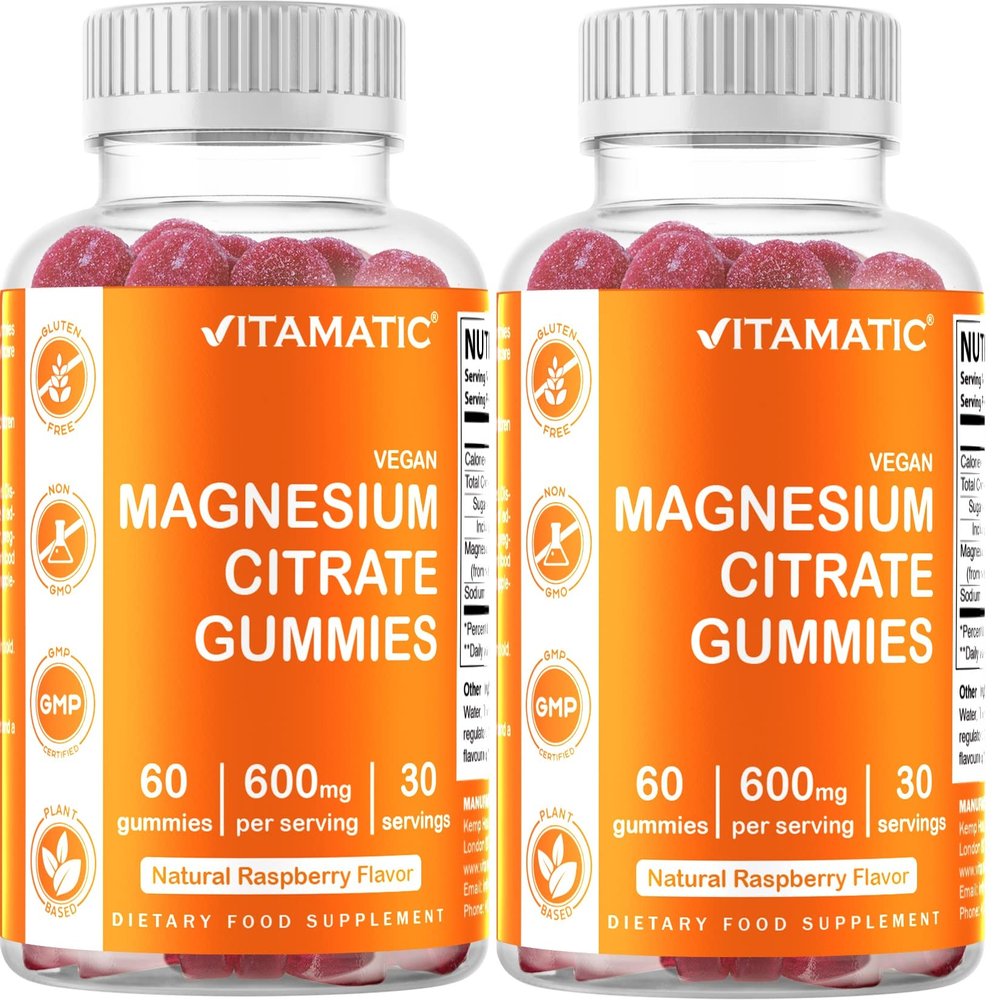 2 Pack - Vitamatic Magnesium Gummies 600mg per Serving - 60 Vegan Gummies - Promotes Healthy Relaxation, Muscle, Bone, & Energy Support (120 Count)