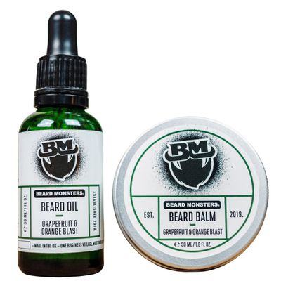 Beard Monsters Beard Oil And Beard Balm For Men Combo | Leave In Beard Conditioner | Beard Softener (Grapefruit and Orange Blast)