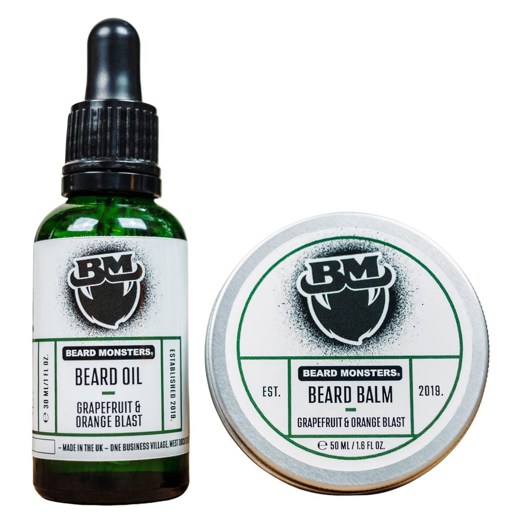 Beard Monsters Beard Oil And Beard Balm For Men Combo | Leave In Beard Conditioner | Beard Softener (Grapefruit and Orange Blast)