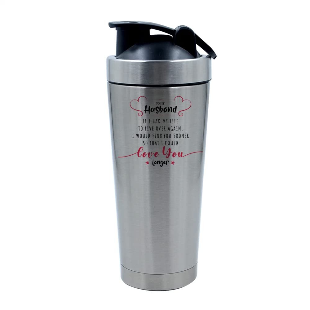 Getagift 500ml Aluminium Shaker Bottle for Supplement Shakes - Easy Clean, Durable Cup To My Husband Forever Yours Valentines Day Wedding anniversary birthday. (Silver)