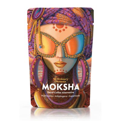 Moksha | No Ordinary Moments | Caffeine Free Decaf Mushroom Coffee Alternative | Lions Mane, Chaga, Reishi Mushrooms, Maca for Energy and Focus | Coffee Chai Latte Taste | Vegan | 150g - 30 servings