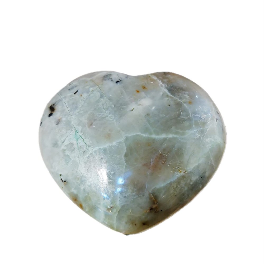 ZHENYANG CAREG 80-90mm Natural Green Moonstone Heart Polishing Quartz Crystal Love Puffy Heart Shaped Stone Healing Crystal Gem Home Decoration