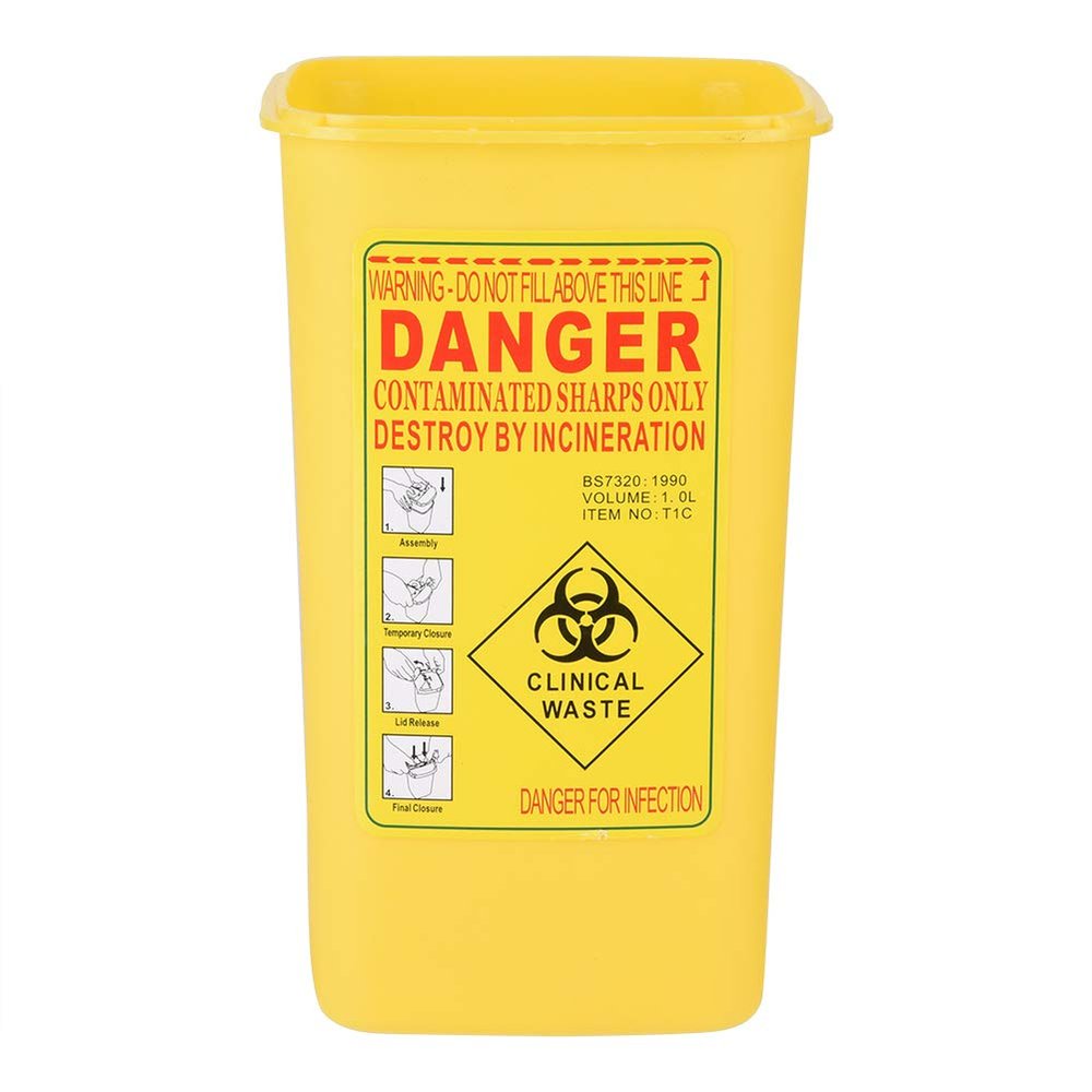 Sharps Bin - Biohazard Needle Container Tattoo Medical Plastic Sharps Container, 1L Tattoo Needles Disposal Mini Waste Box Trash Can(Yellow)