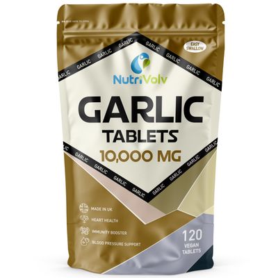 Garlic 10000mg High Strength Supplements Nutrition for Blood Pressure Support, Improved Heart Health, and Robust Immune System Pack of 120 Healthcare Tablets