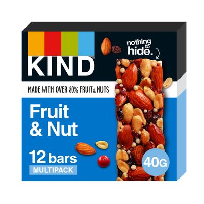 KIND Bars, Gluten Free Snack Bars, Fruit & Nut, High Fibre, Healthy Snack, No Artificial Colours, Flavours or Preservatives, Multipack 12 x 40g