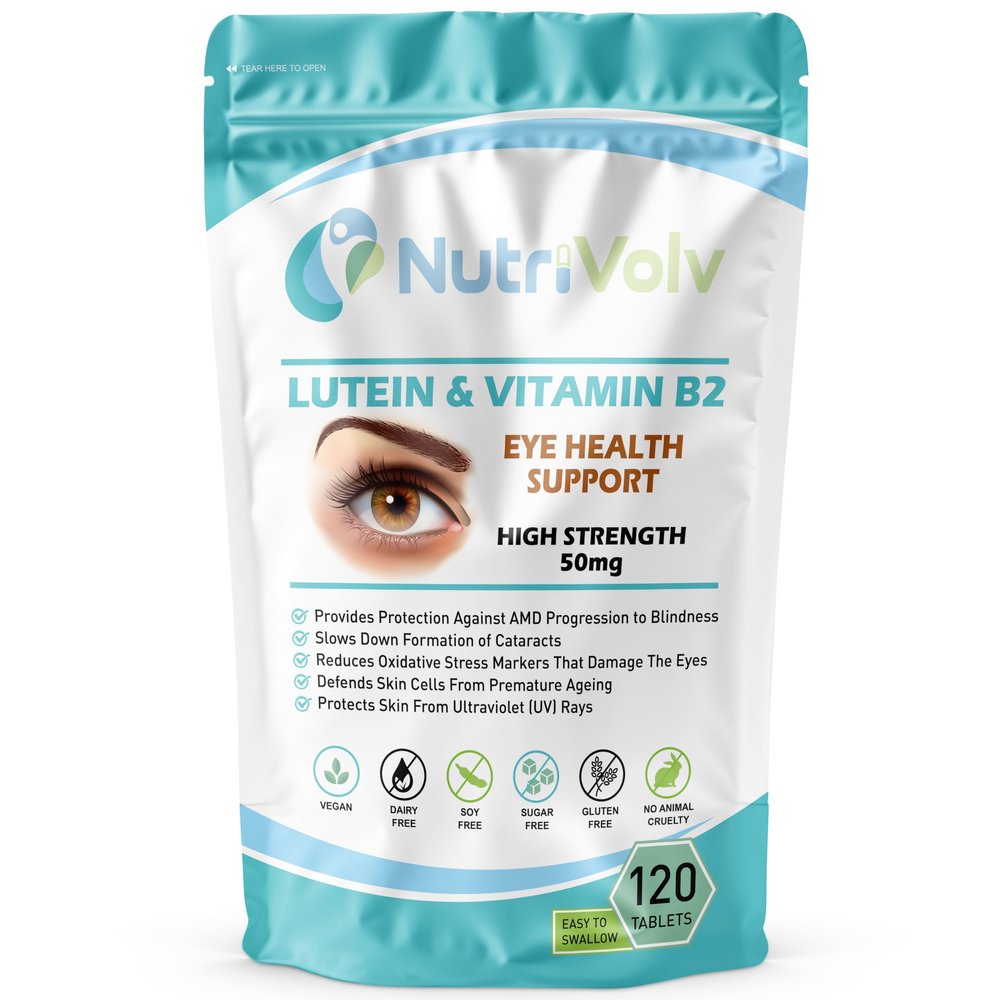 Pure Eye Support Tablets with Lutein and Vitamin B2 50mg Easy to Swallow Pills for Better Vision and Eyecare Pack of 120 Vegan Eye Supplements for Men and Women