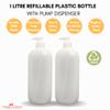 1 Litre Empty Refillable Plastic Bottle with Pump Lock Dispenser for Oil + Gels + Lotions - 1L HDPE Food Grade Plastic + Leak Proof + Lightweight + Durable + Refillable - for Massage + Salons (2 Pack) view 2