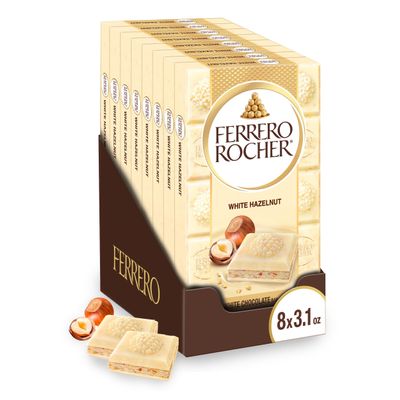 Ferrero Rocher Premium White Chocolate Hazelnut Bar, Valentine's Day Chocolate Gift, 8 Pack, 3.1 oz Each