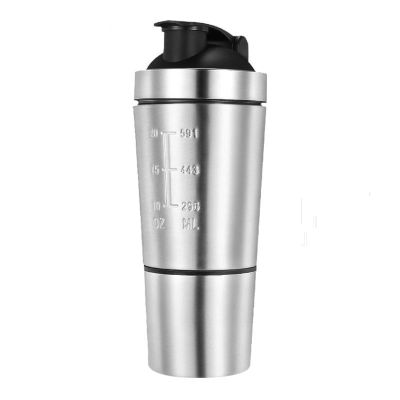 XKUN Water Bottle Stainless Steel Cup Vacuum Mixer Outdoor Drink Kettle Detachable Double Layer Whey Protein Powder Sports Shaker Water Bottle-Silver