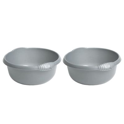 TENLITE [Set of 2 High Grade Round Washing Up Bowl | Dish Washing Bowl, Kitchen Basin Sink Bowl, Approx 7 Litre | 32 x 32 x 15 cm - Made in U.K. (Silver)