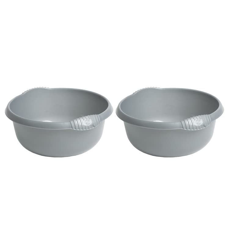 TENLITE [Set of 2 High Grade Round Washing Up Bowl | Dish Washing Bowl, Kitchen Basin Sink Bowl, Approx 7 Litre | 32 x 32 x 15 cm - Made in U.K. (Silver)