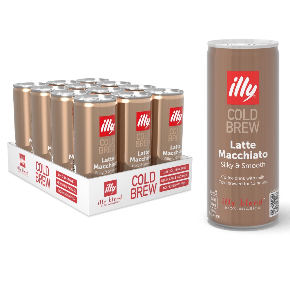 illy Medium Roast Arabica Cold Brew Latte Macchiato Iced Coffee - 12 x 250ml Tins