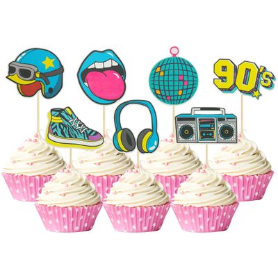 Gyufise 35 Pack 90's Themed Cupcake Toppers Assembled 90's Decade Throwback Cupcake Picks Vintage 90's Theme Wedding Anniversary Baby Shower Birthday Party Cake Decorations Supplies