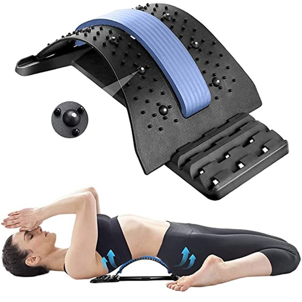 TSUSF 4 Level Adjustable Back Massager Stretcher Waist Neck Stretch Lumbar Support Relaxation Spine Pain Relief Fitness Equipment (Color : Pink)
