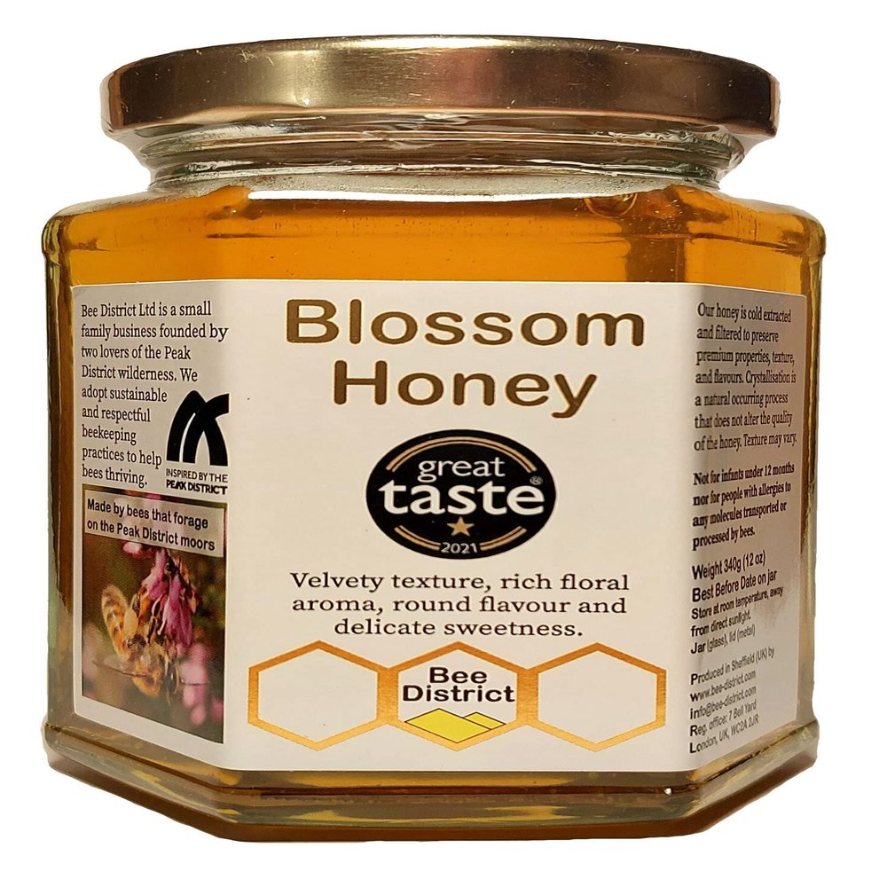 Blossom Wildflower Honey from the Peak District in Yorkshire - Great Taste award 2021 by Bee District (Blossom Wildflower Honey) 340gr