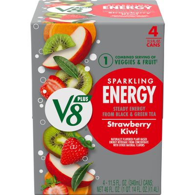 V8 +SPARKLING ENERGY Strawberry Kiwi Energy Drink, Made with Real Vegetable and Fruit Juices, 11.5 FL OZ Can (Pack of 4)
