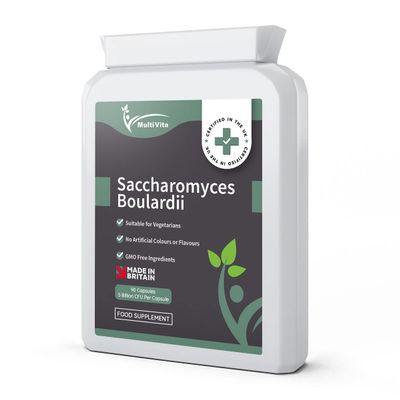 Multivita Saccharomyces Boulardii Probiotic (5 Billion CFU per Capsule) 90 Capsules  High Strength Non-Colonising Yeast with Added Olive Leaf, Vitamin D3 & Biotin  Refrigeration Not Required